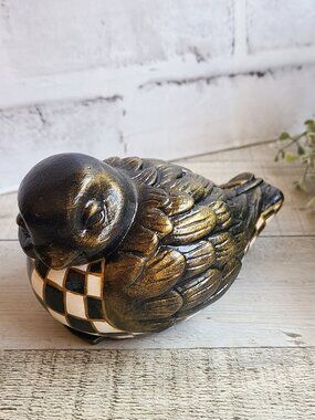 Checked Bird Keepsake Box Buffalo Check Songbird Decor Trinket Box Left Facing